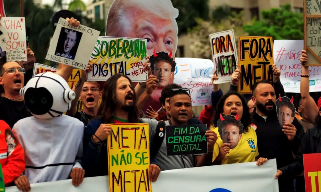 Protesto contra a Meta em SP cobra neutralidade nas eleições