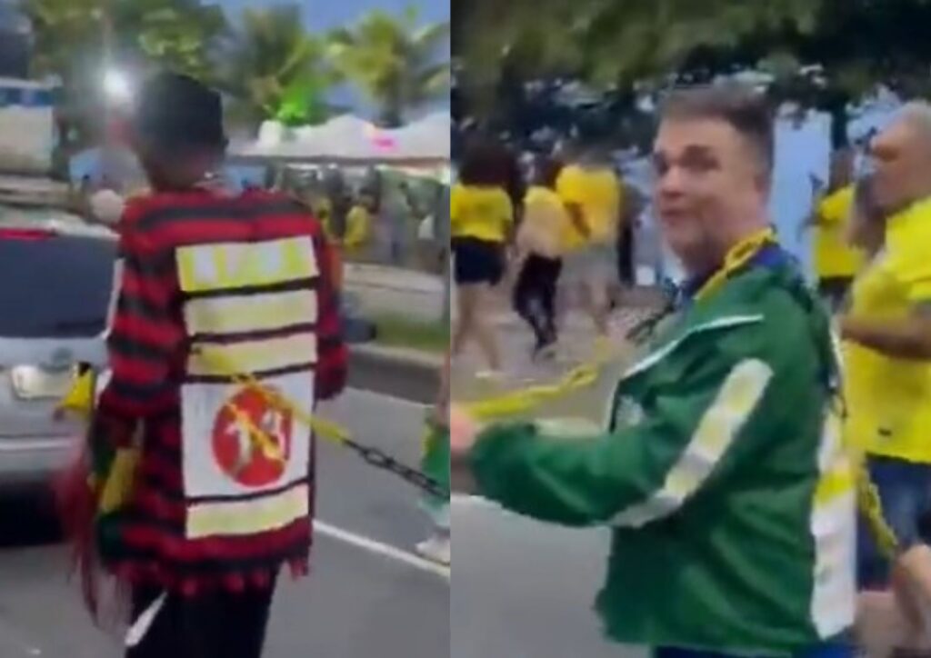 Vídeo mostra homem negro acorrentado em ato pró-Flávio na Barra